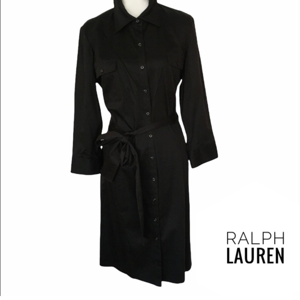 Ralph Lauren Black Classic Shirt dress belted pockets